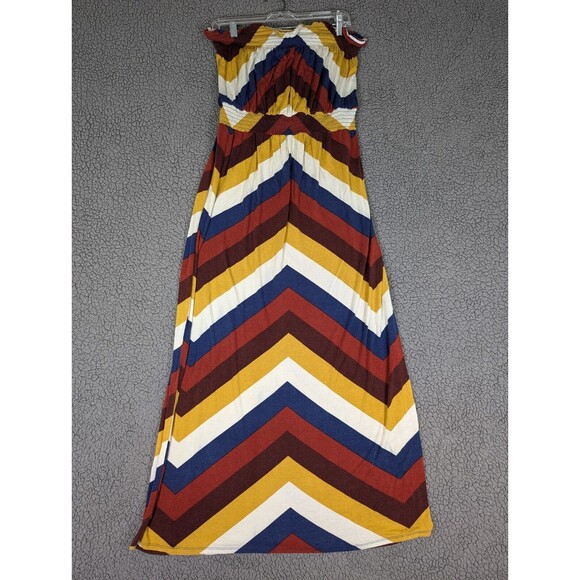 Bisou Bisou Maxi Dress Strapless Smock Chevron Color Block Size 14 Sundress - Picture 1 of 7
